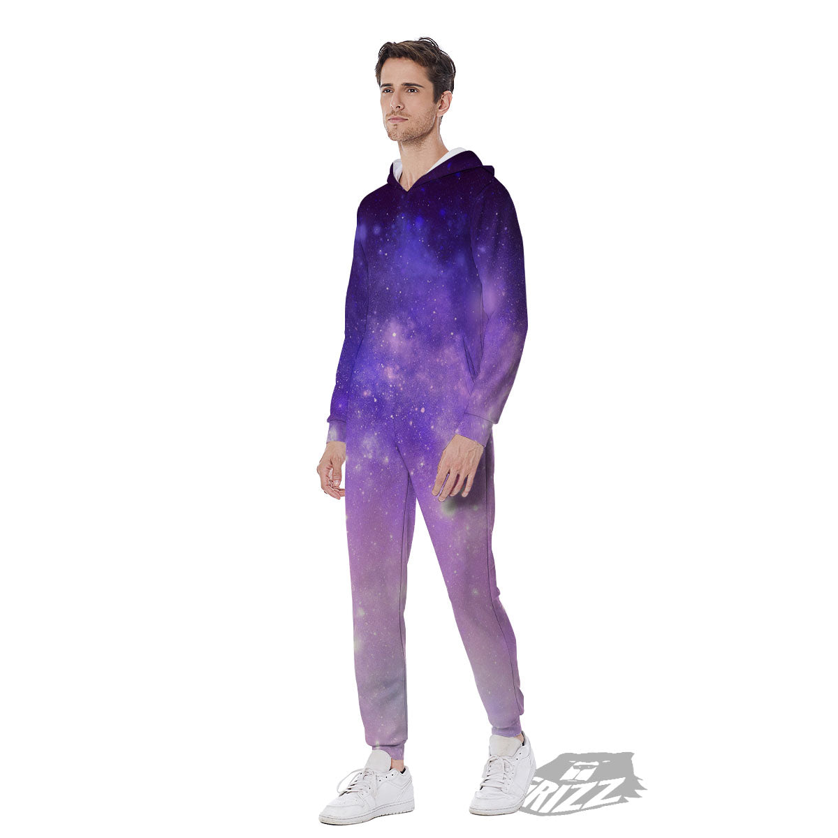 Galaxy Space Purple Stardust Cloud Print Men's Jumpsuit-grizzshop