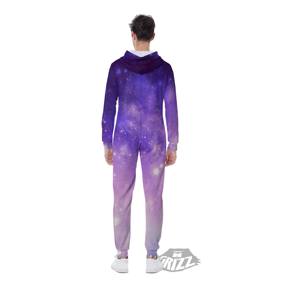 Galaxy Space Purple Stardust Cloud Print Men's Jumpsuit-grizzshop