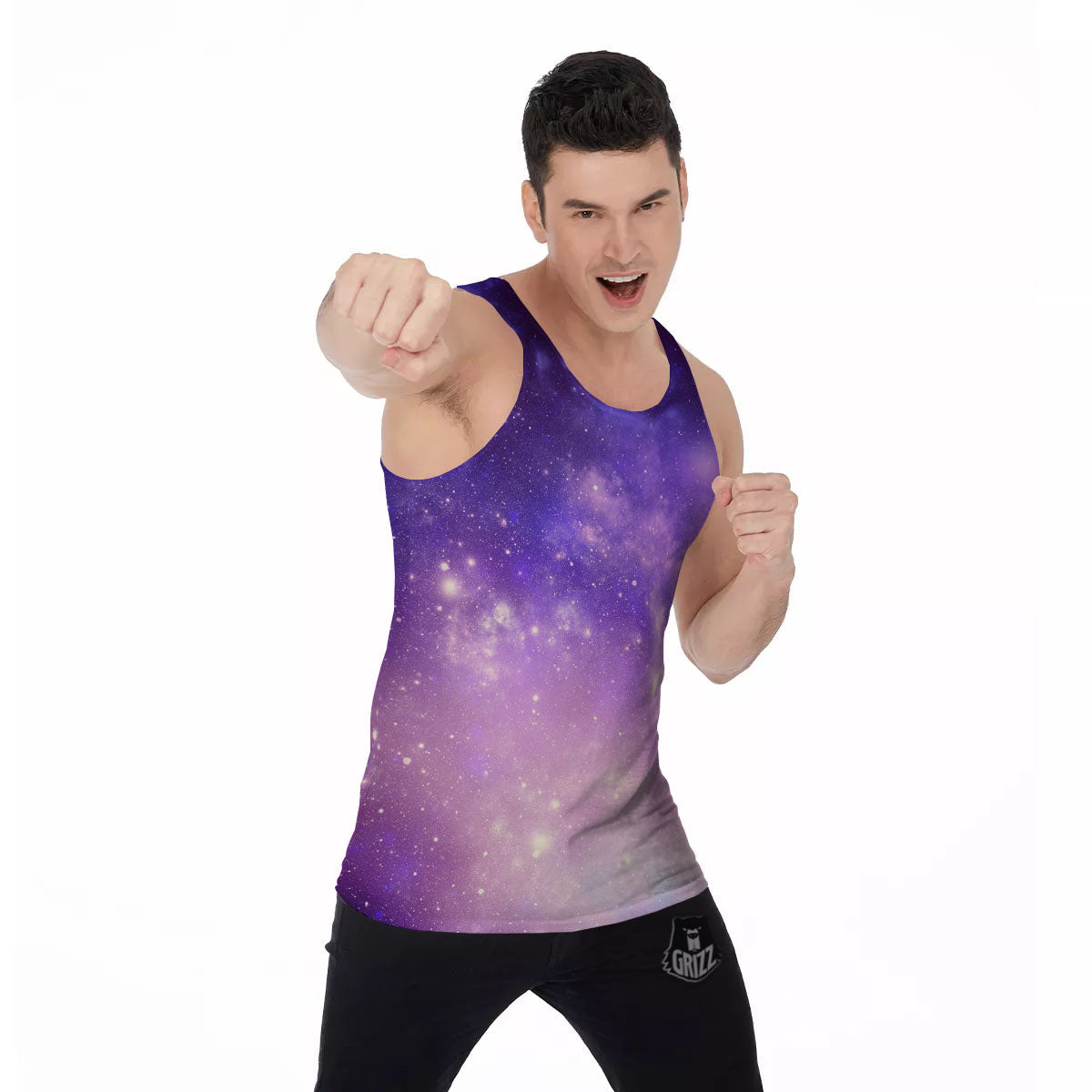 Galaxy Space Purple Stardust Cloud Print Men's Tank Top-grizzshop