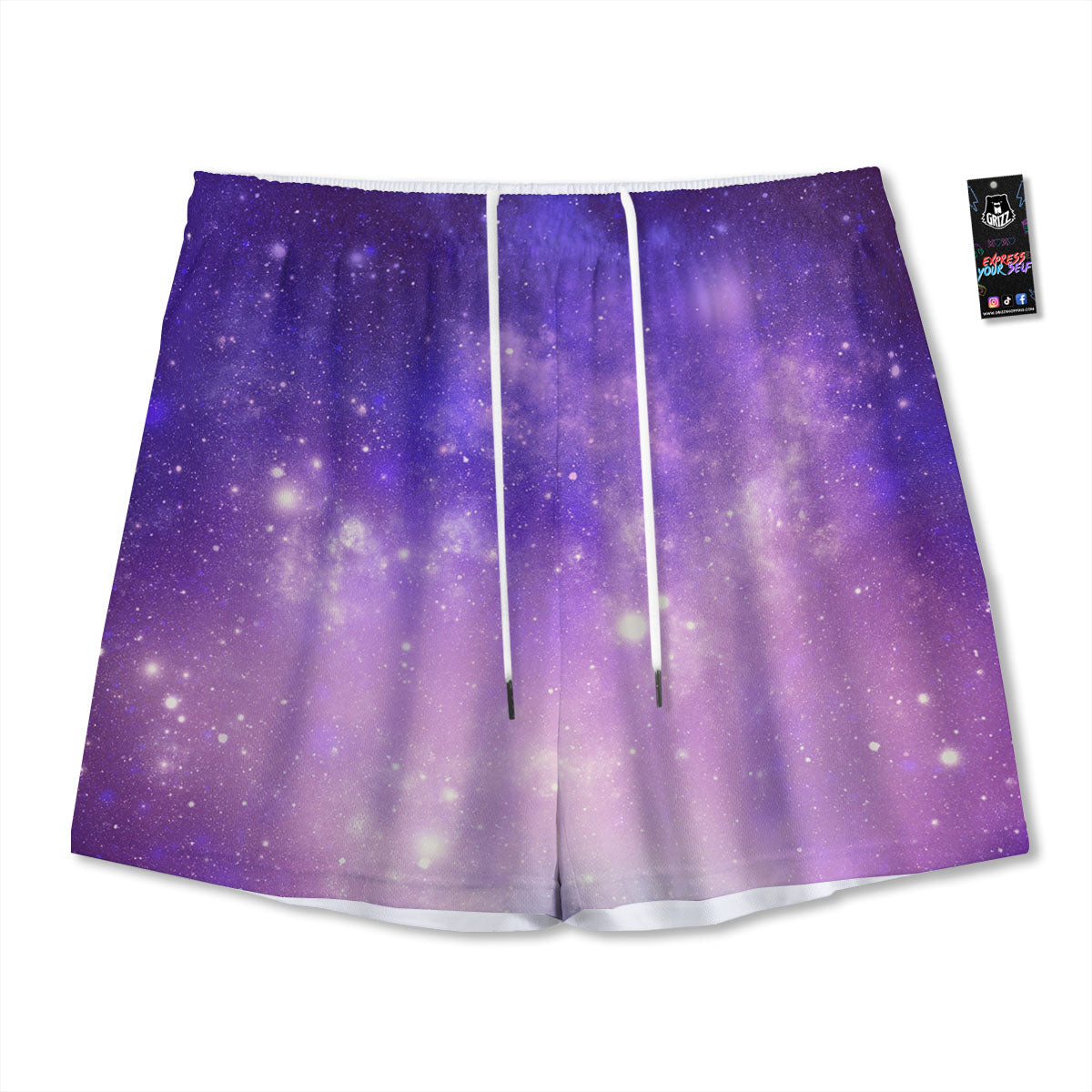Galaxy Space Purple Stardust Cloud Print Mesh Shorts