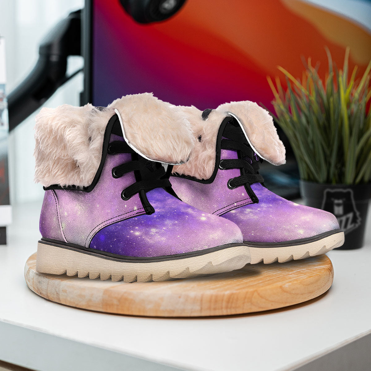 Galaxy Space Purple Stardust Cloud Print Snow Boots-grizzshop