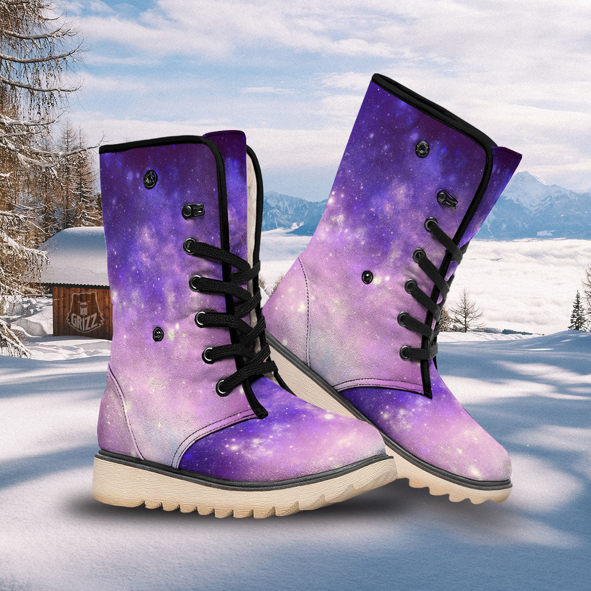 Galaxy Space Purple Stardust Cloud Print Snow Boots-grizzshop
