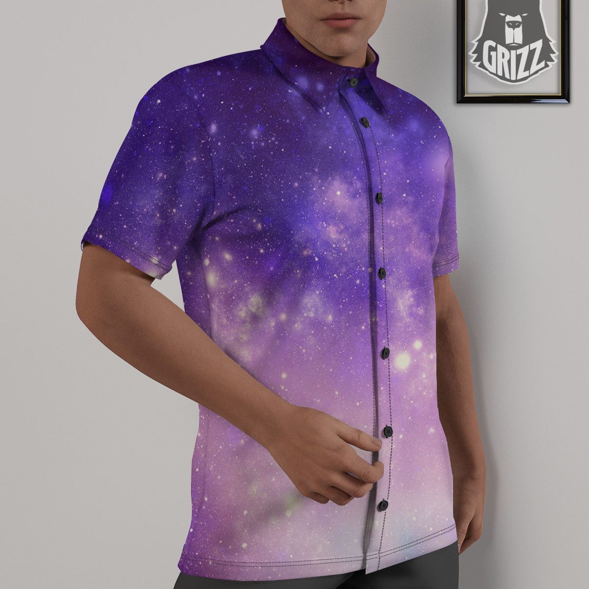 Galaxy Space Purple Stardust Cloud Print Untucked Shirts-grizzshop