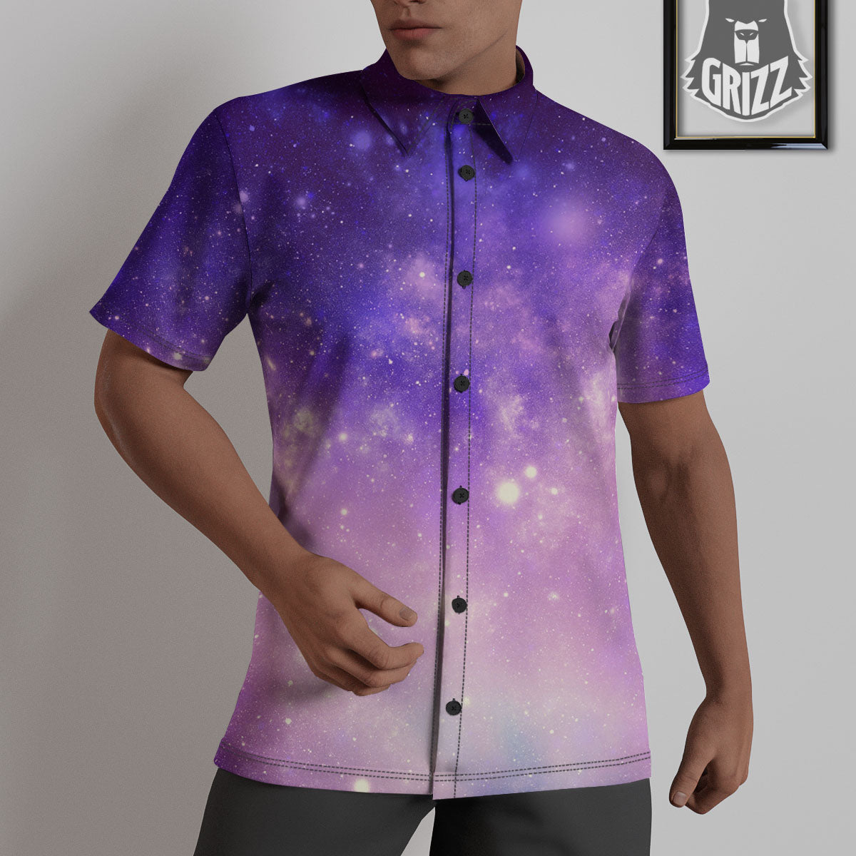 Galaxy Space Purple Stardust Cloud Print Untucked Shirts-grizzshop