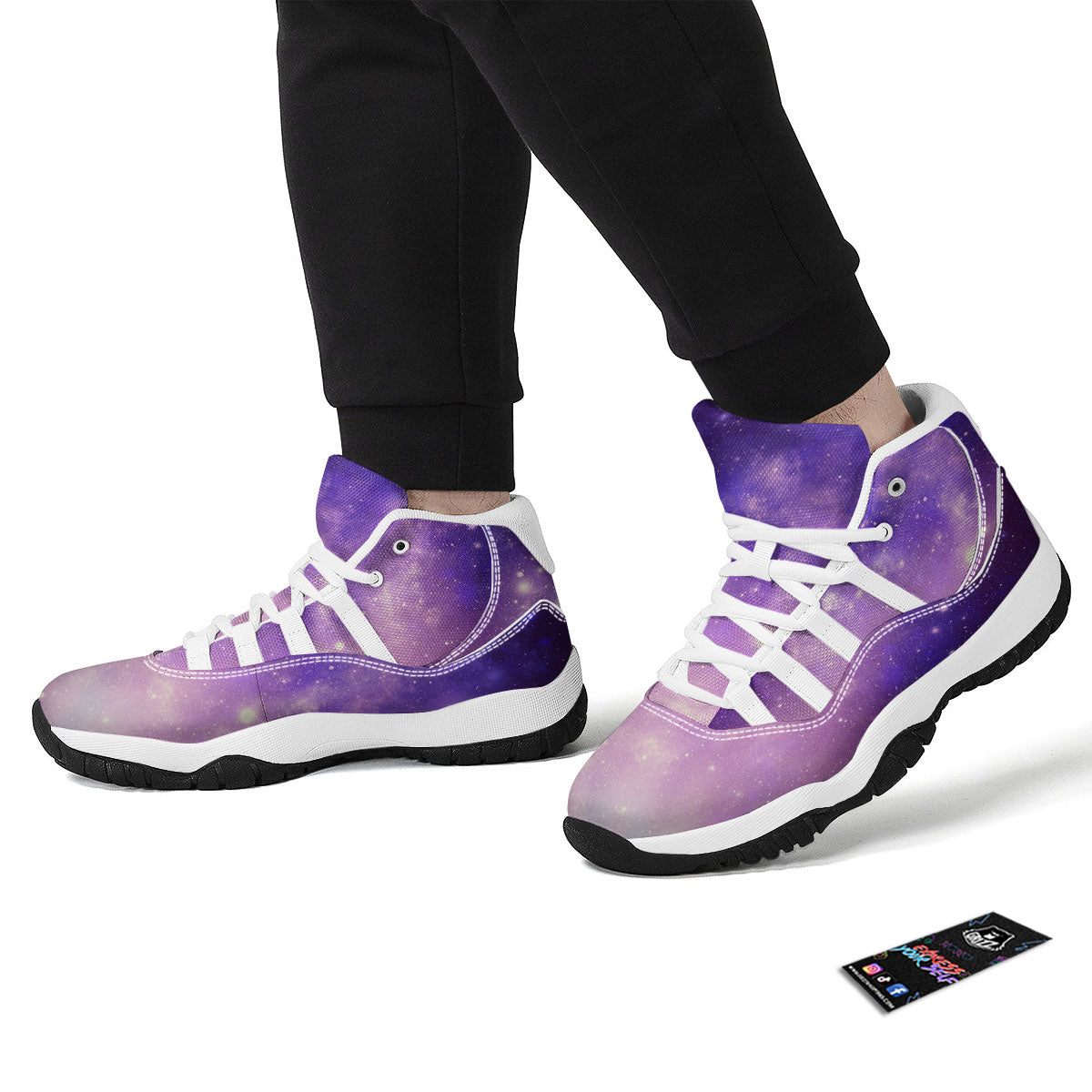 Galaxy Space Purple Stardust Cloud Print White Bball Shoes-grizzshop