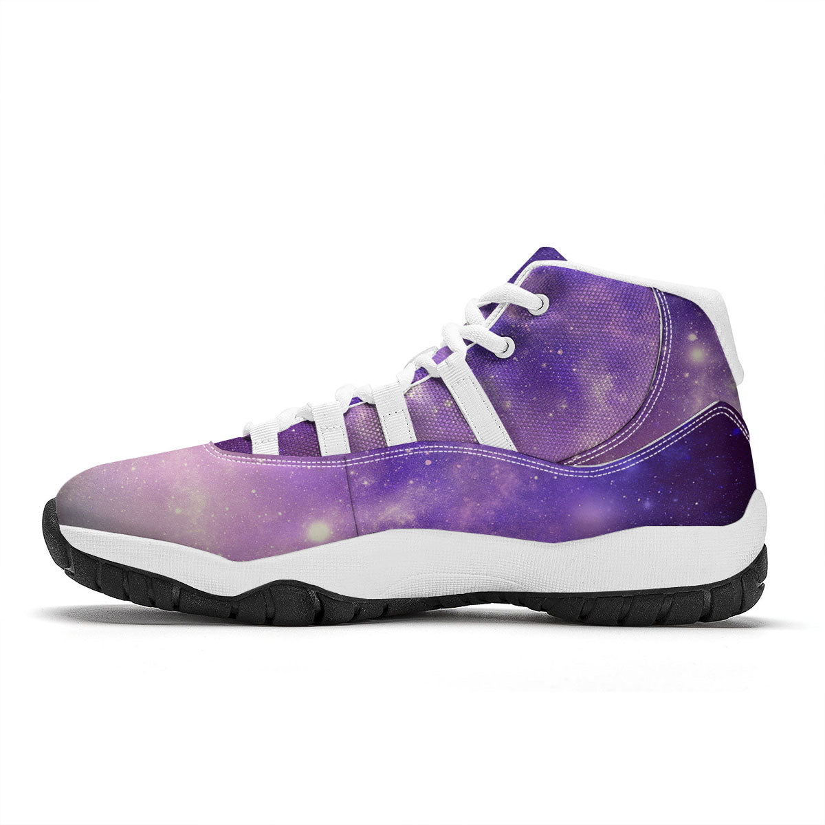 Galaxy Space Purple Stardust Cloud Print White Bball Shoes-grizzshop