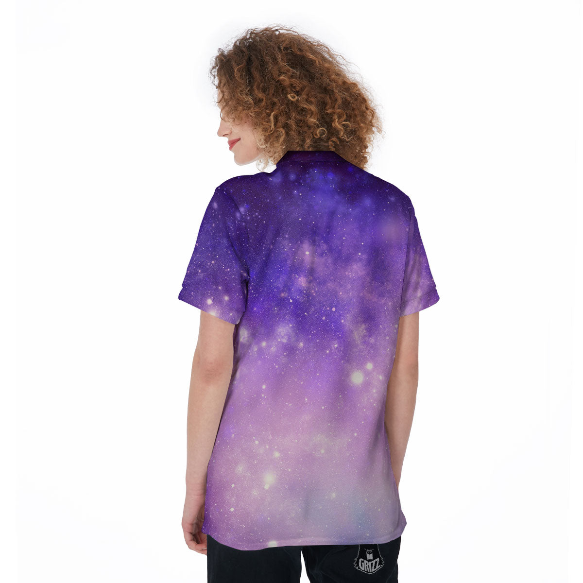 Galaxy Space Purple Stardust Cloud Print Women's Golf Shirts-grizzshop