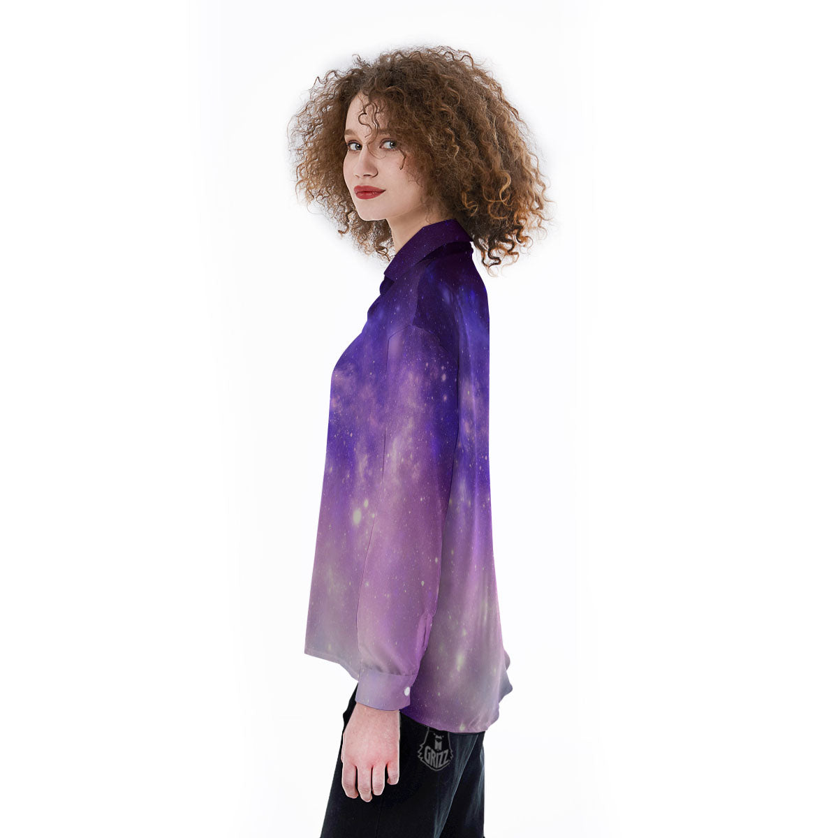 Galaxy Space Purple Stardust Cloud Print Women's Long Sleeve Shirts-grizzshop