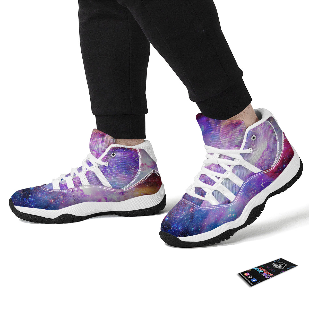 Galaxy Space Purple Stardust Print White Bball Shoes-grizzshop