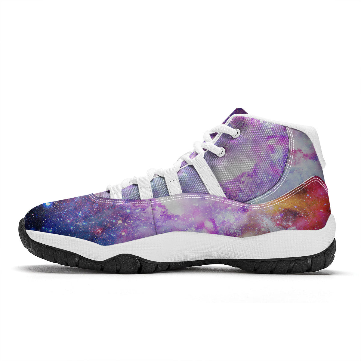 Galaxy Space Purple Stardust Print White Bball Shoes-grizzshop
