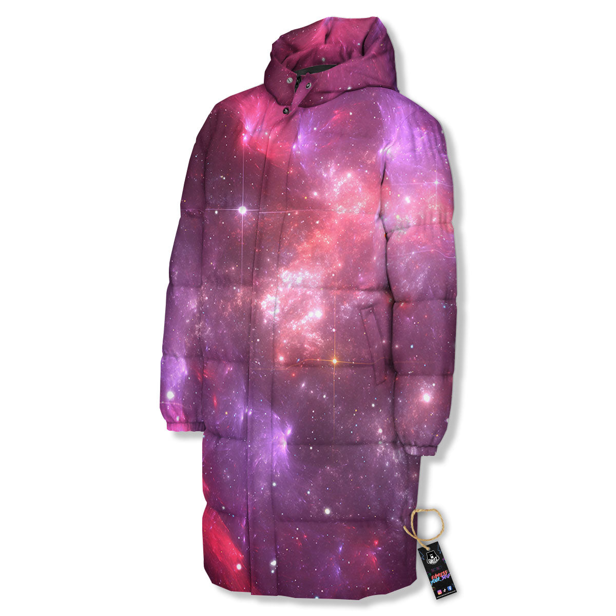 Galaxy Space Purple Starfield Print Long Down Jacket-grizzshop