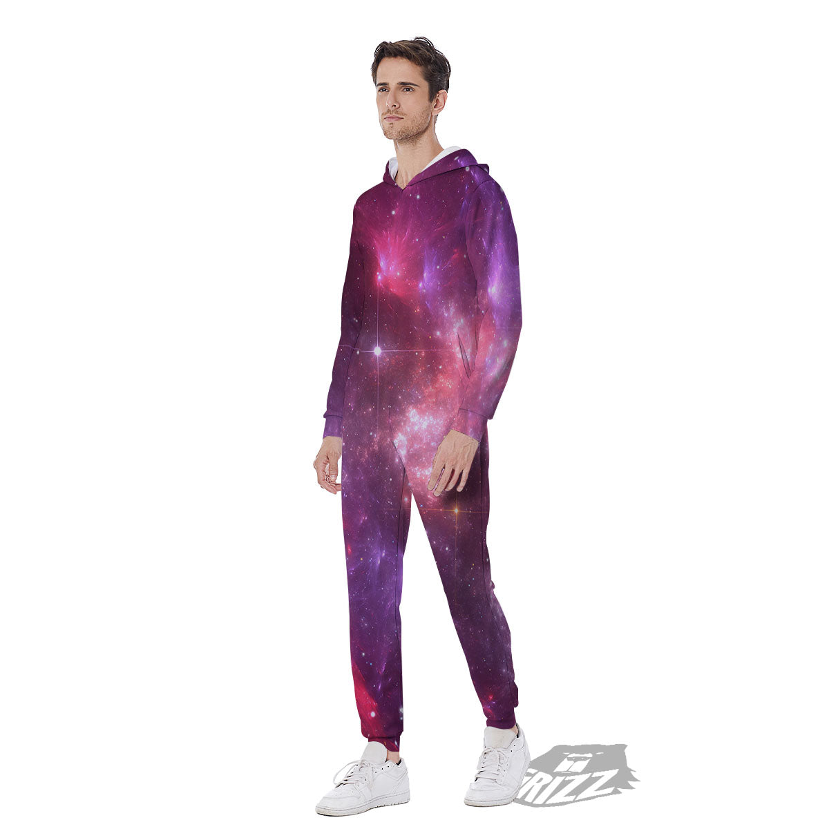 Galaxy Space Purple Starfield Print Men's Jumpsuit-grizzshop