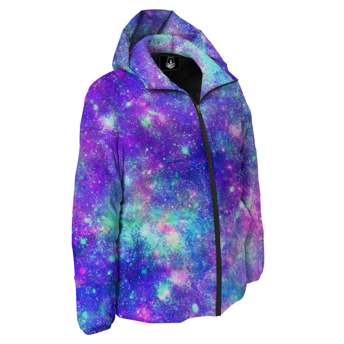 Galaxy Space Purple Turquoise Print Down Jacket-grizzshop