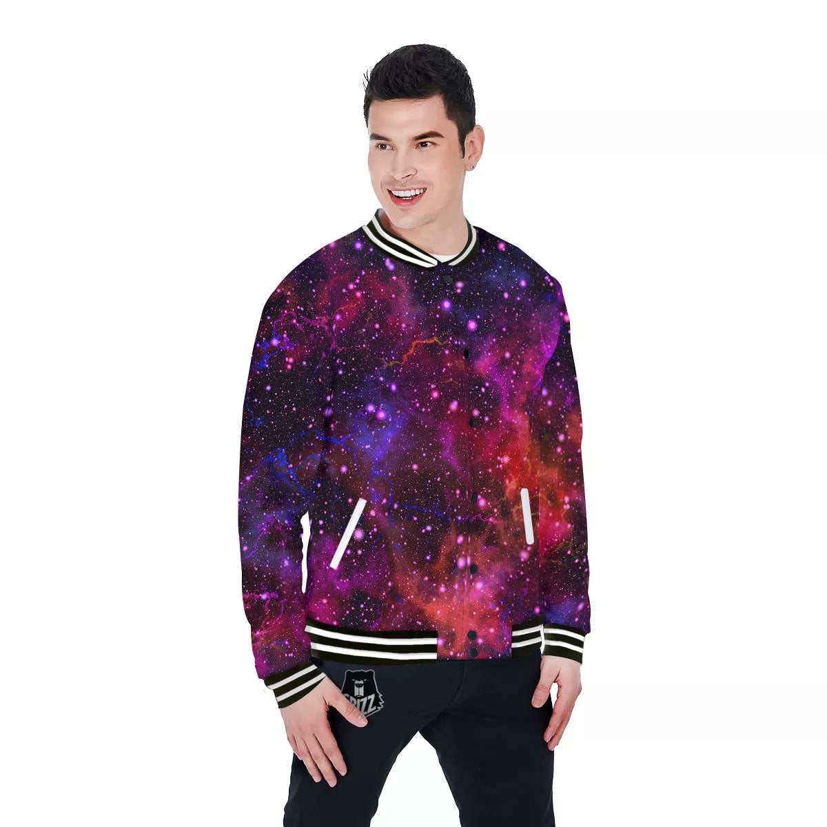Galaxy Space Red Purple Nebula Print Baseball Jacket-grizzshop