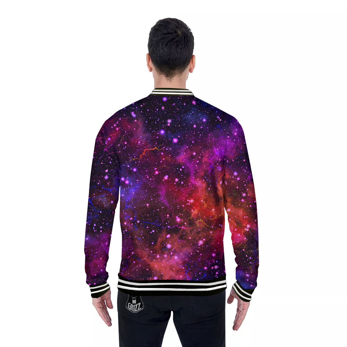 Galaxy Space Red Purple Nebula Print Baseball Jacket-grizzshop