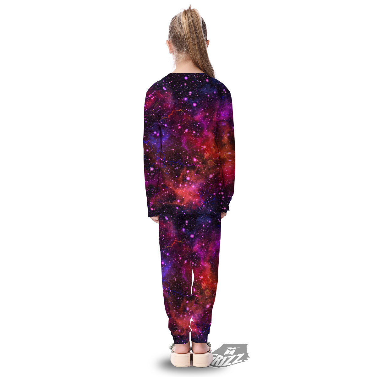 Galaxy Space Red Purple Nebula Print Kid's Pajamas-grizzshop