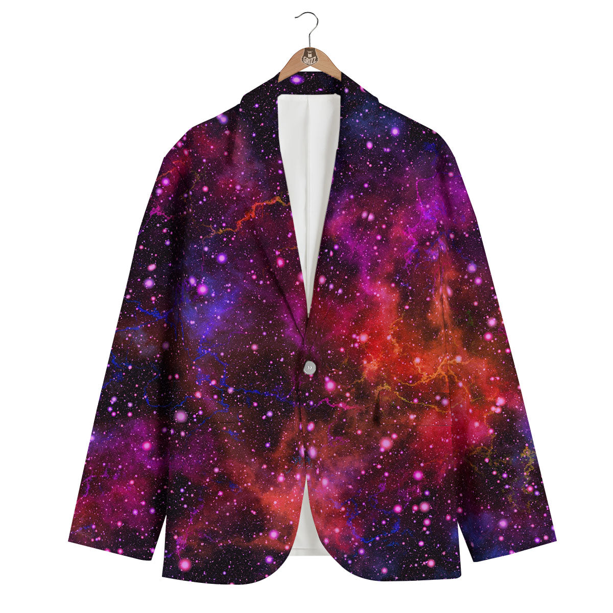 Galaxy Space Red Purple Nebula Print Men's Blazer-grizzshop