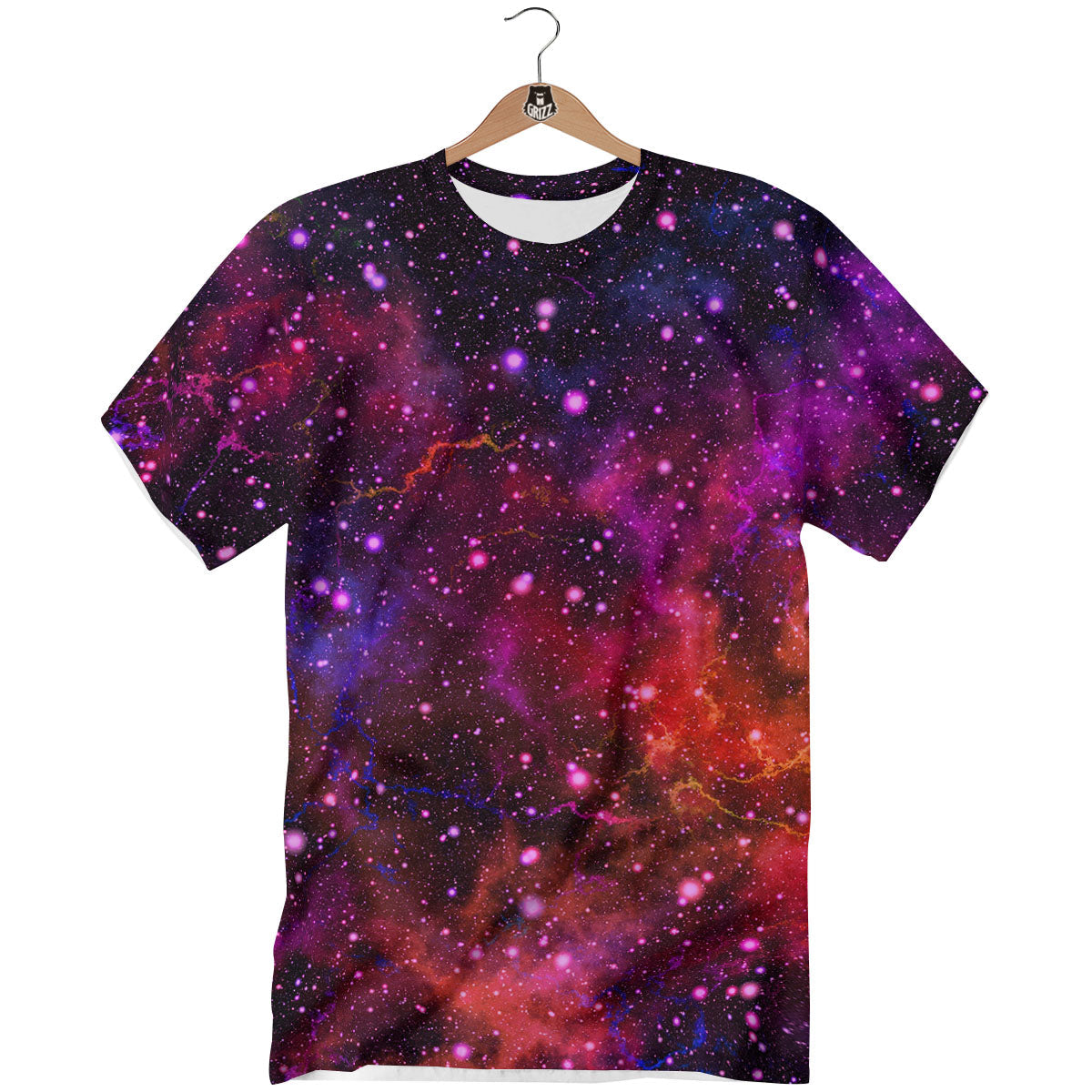 Galaxy Space Red Purple Nebula Print T-Shirt-grizzshop