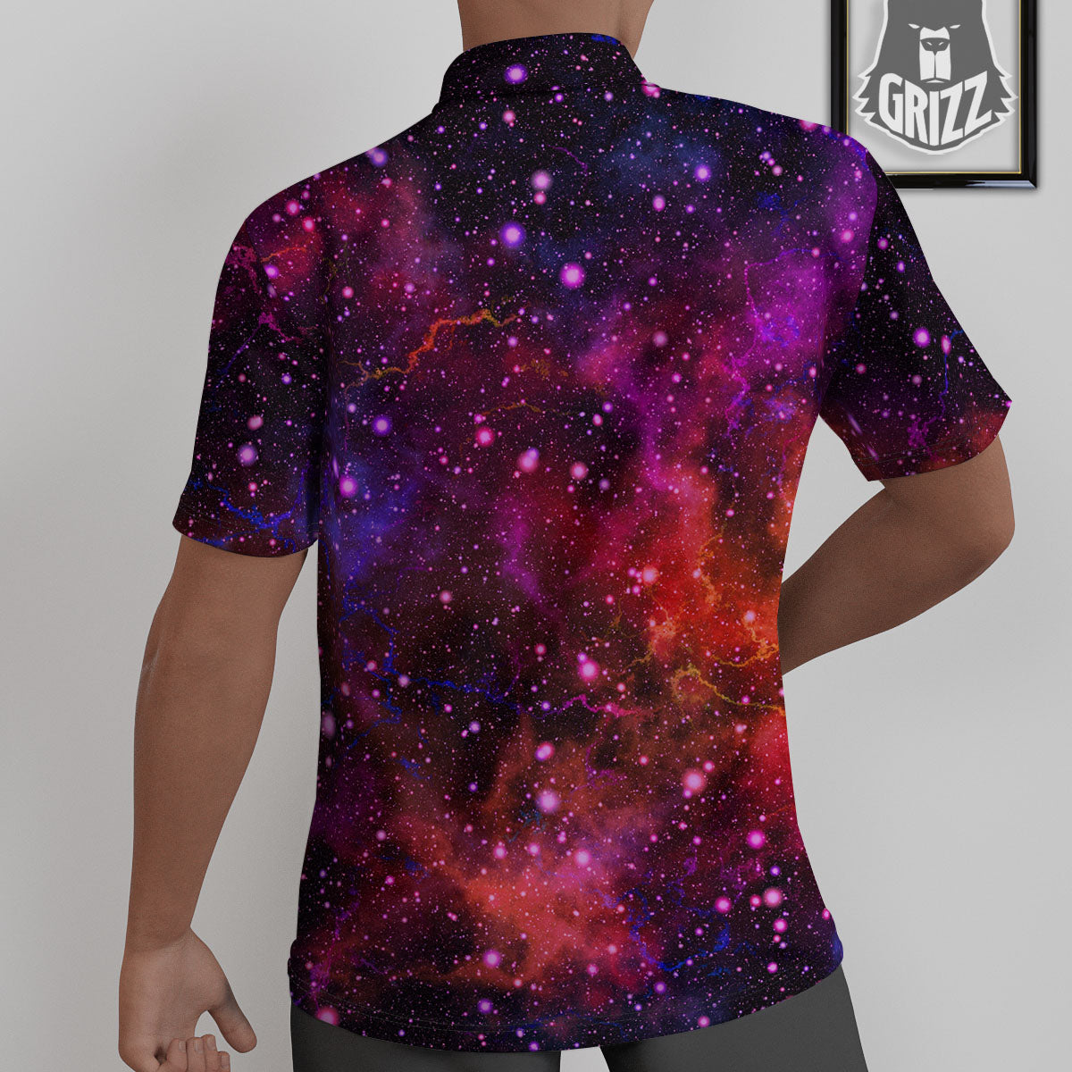 Galaxy Space Red Purple Nebula Print Untucked Shirts-grizzshop