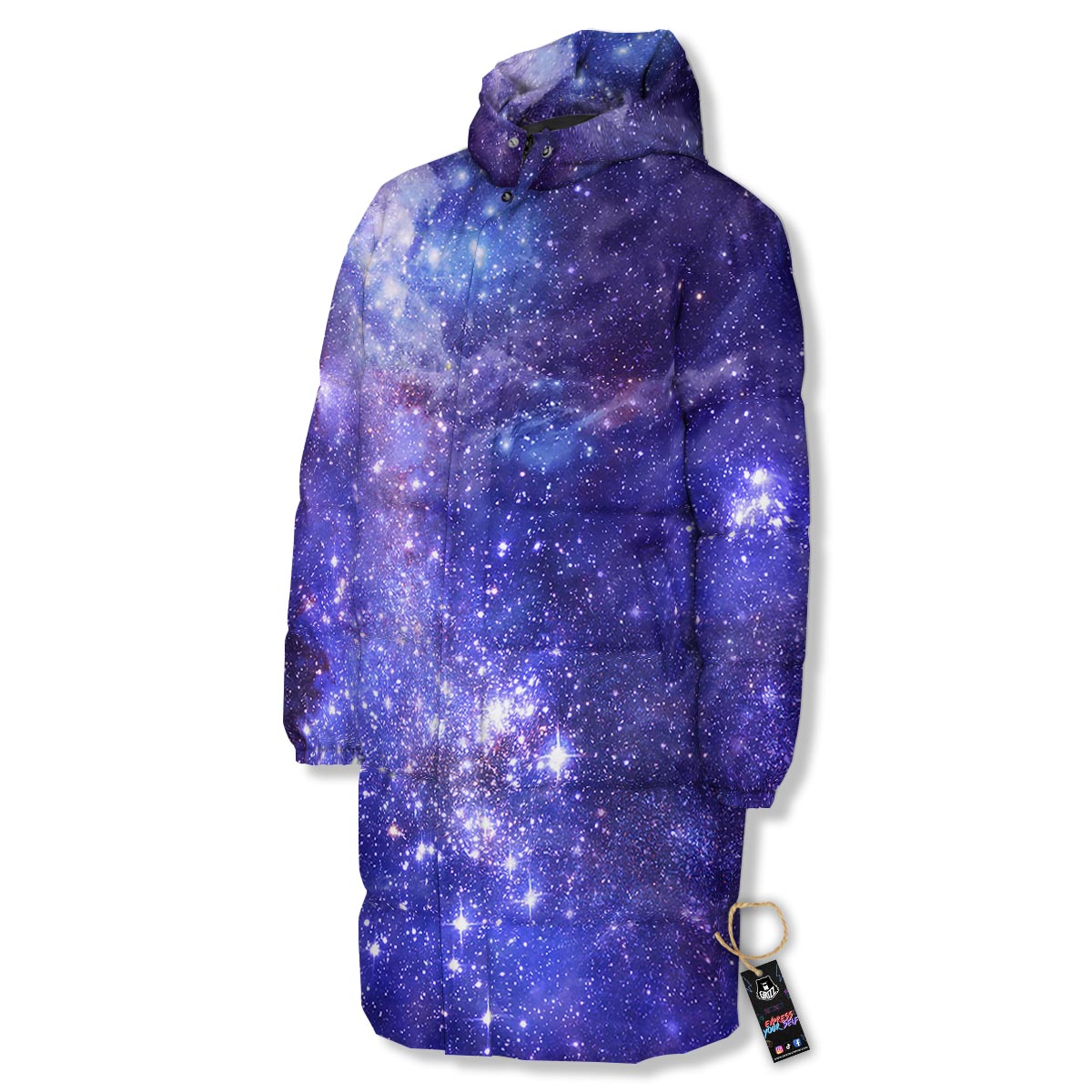 Galaxy Space Starfield Nebula Print Long Down Jacket-grizzshop