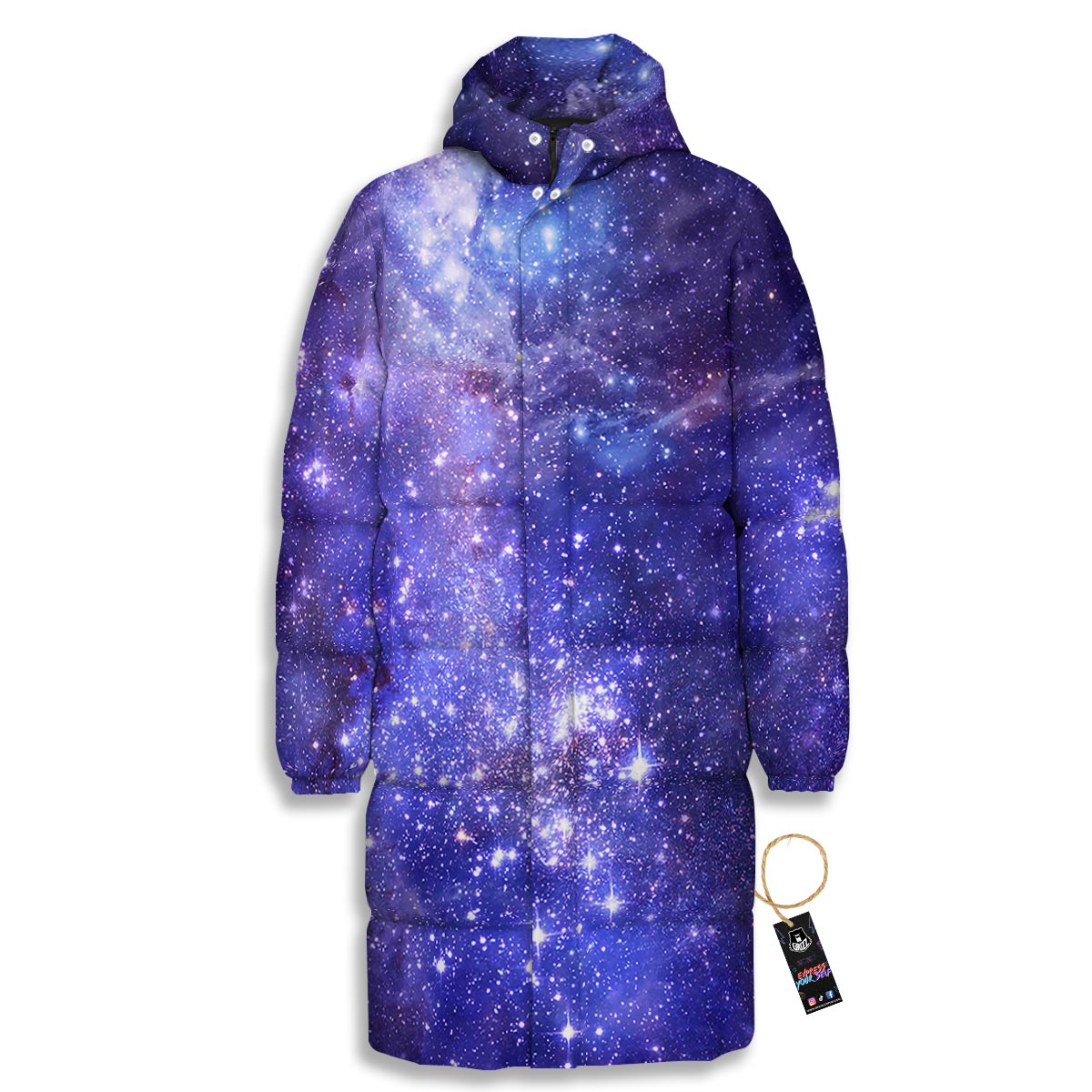 Galaxy Space Starfield Nebula Print Long Down Jacket-grizzshop