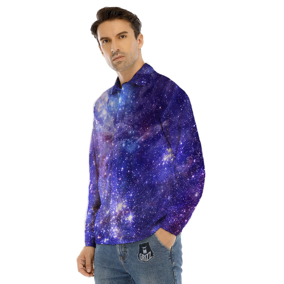 Galaxy Space Starfield Nebula Print Men's Dress Shirts-grizzshop