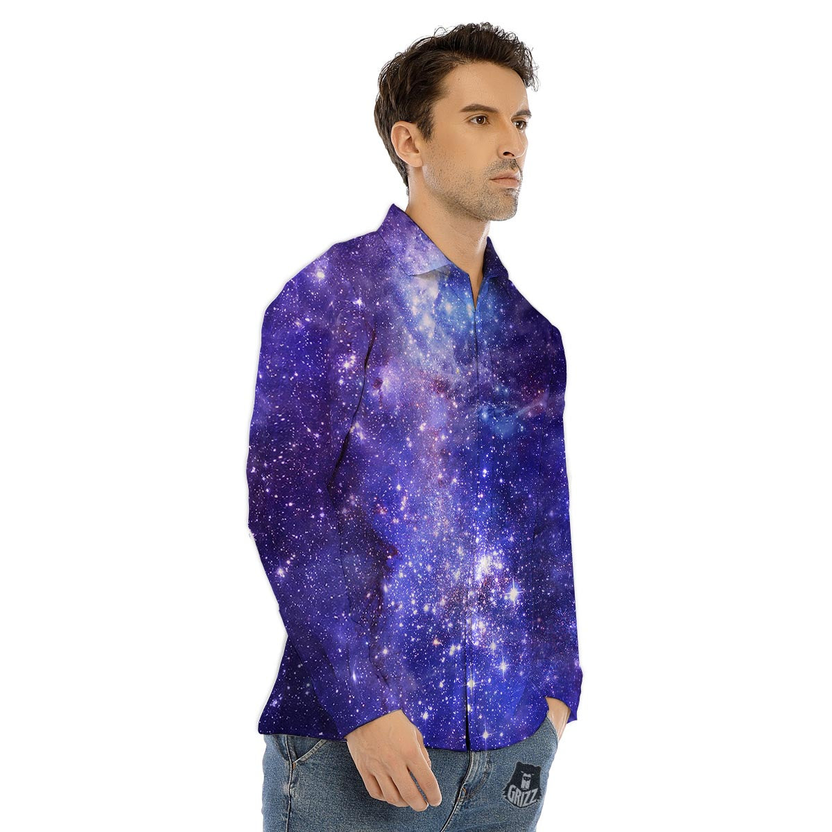 Galaxy Space Starfield Nebula Print Men's Dress Shirts-grizzshop