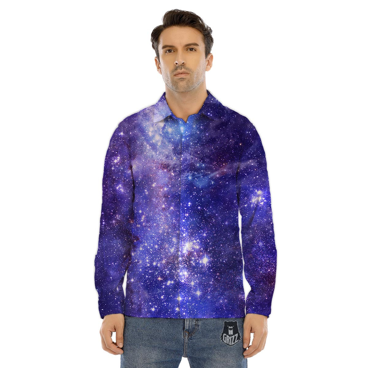 Galaxy Space Starfield Nebula Print Men's Dress Shirts-grizzshop