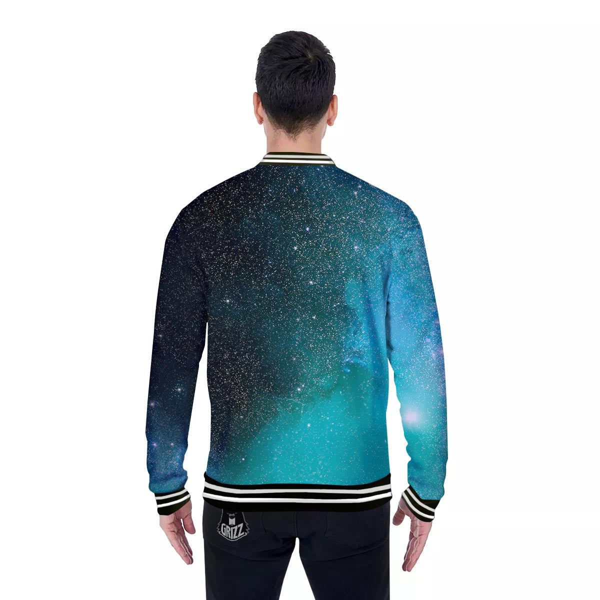 Galaxy Space Teal Stardust Print Baseball Jacket-grizzshop