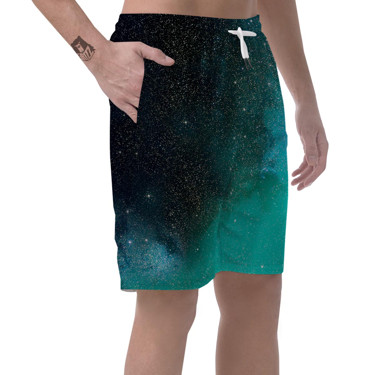 Galaxy Space Teal Stardust Print Men's Shorts-grizzshop