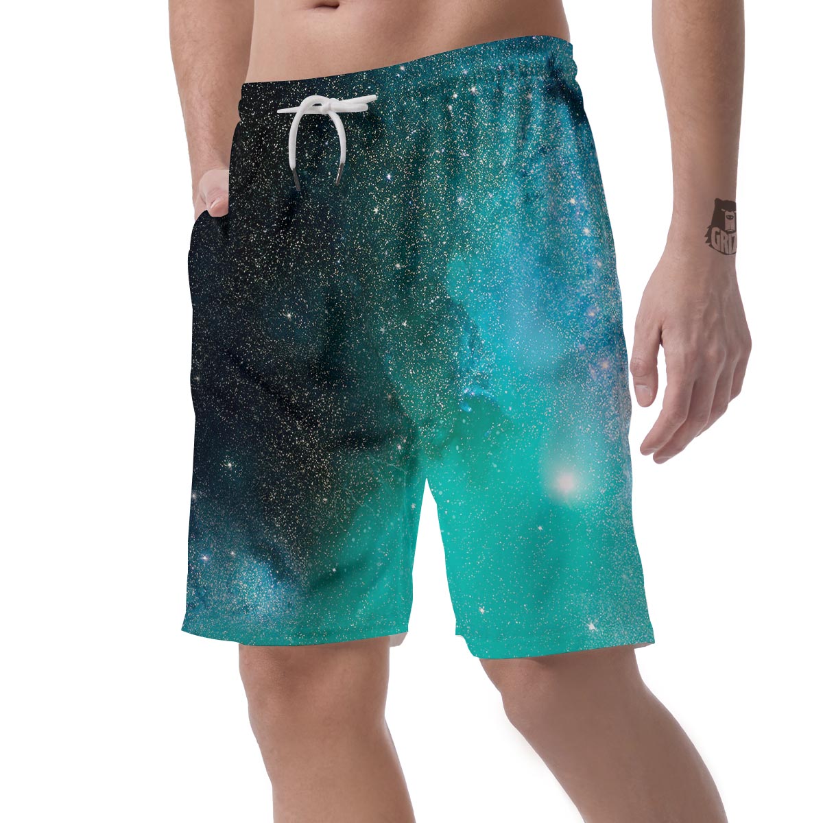 Galaxy Space Teal Stardust Print Men's Shorts-grizzshop