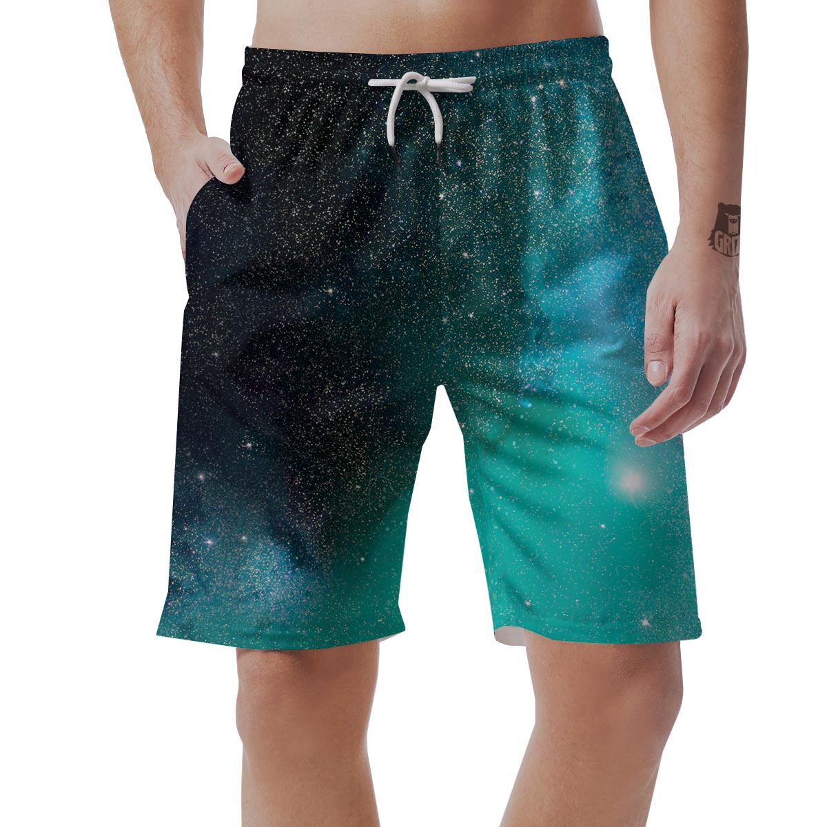 Galaxy Space Teal Stardust Print Men's Shorts-grizzshop