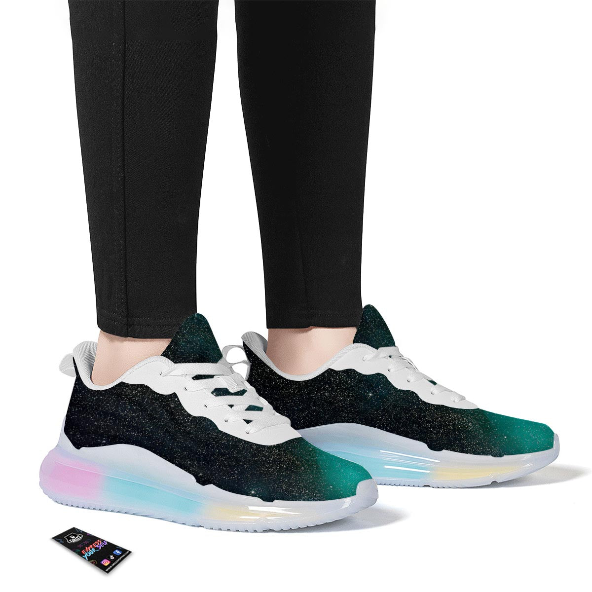 Galaxy Space Teal Stardust Print Running Sneakers-grizzshop