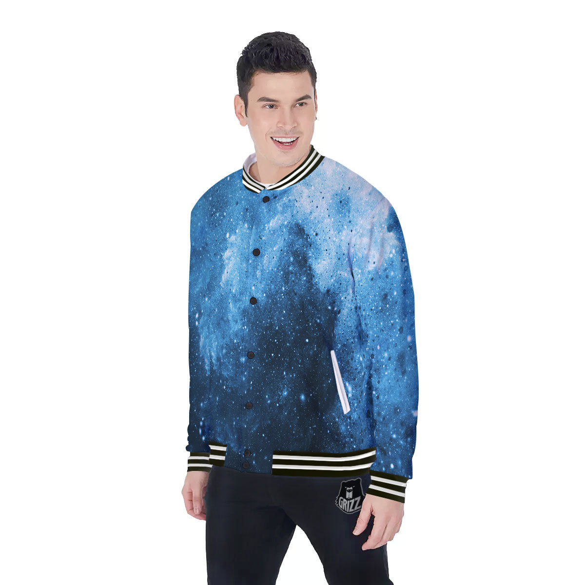 Galaxy Space White Cloud Print Baseball Jacket-grizzshop