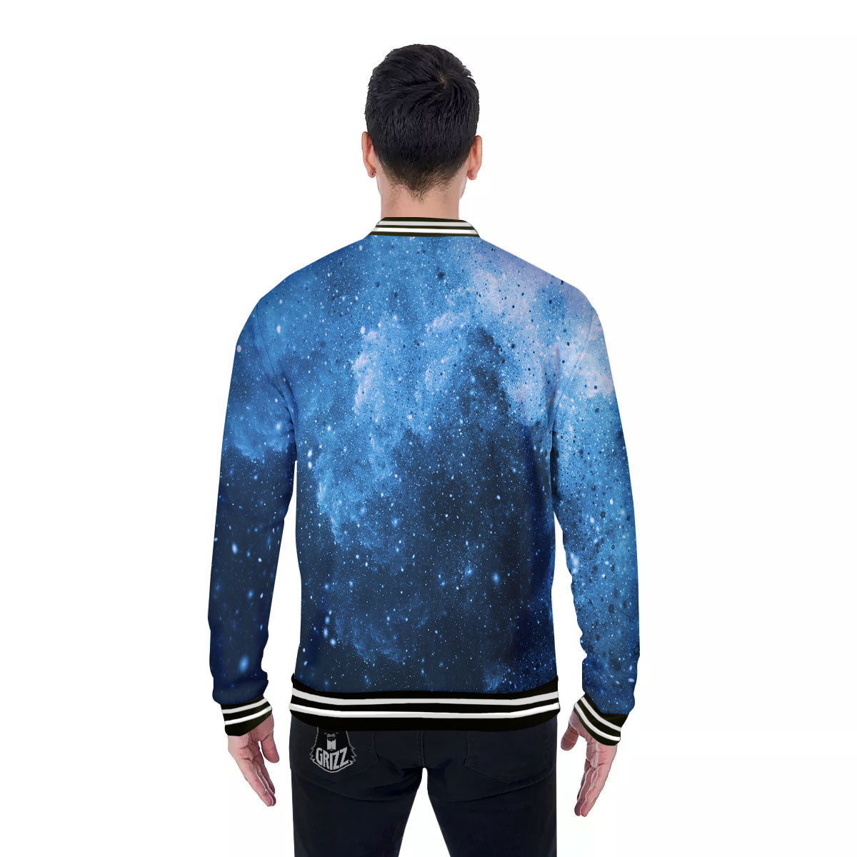 Galaxy Space White Cloud Print Baseball Jacket-grizzshop