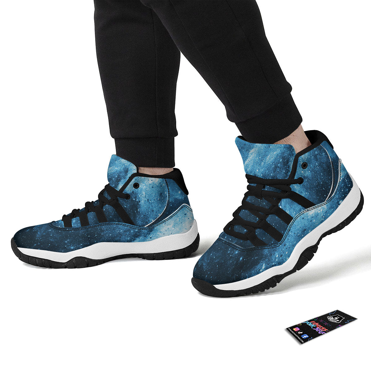 Galaxy Space White Cloud Print Black Bball Shoes-grizzshop