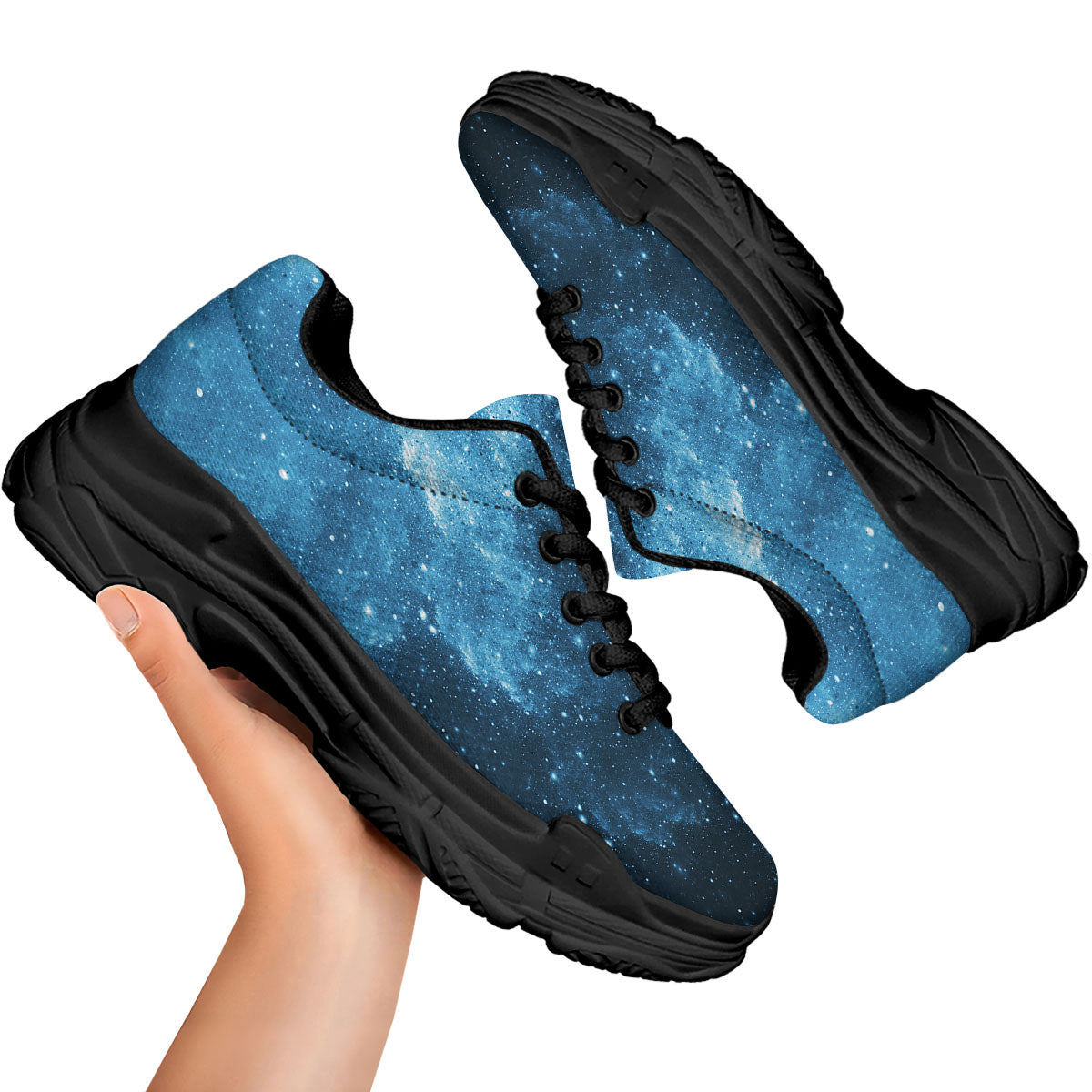 Galaxy Space White Cloud Print Black Chunky Shoes-grizzshop