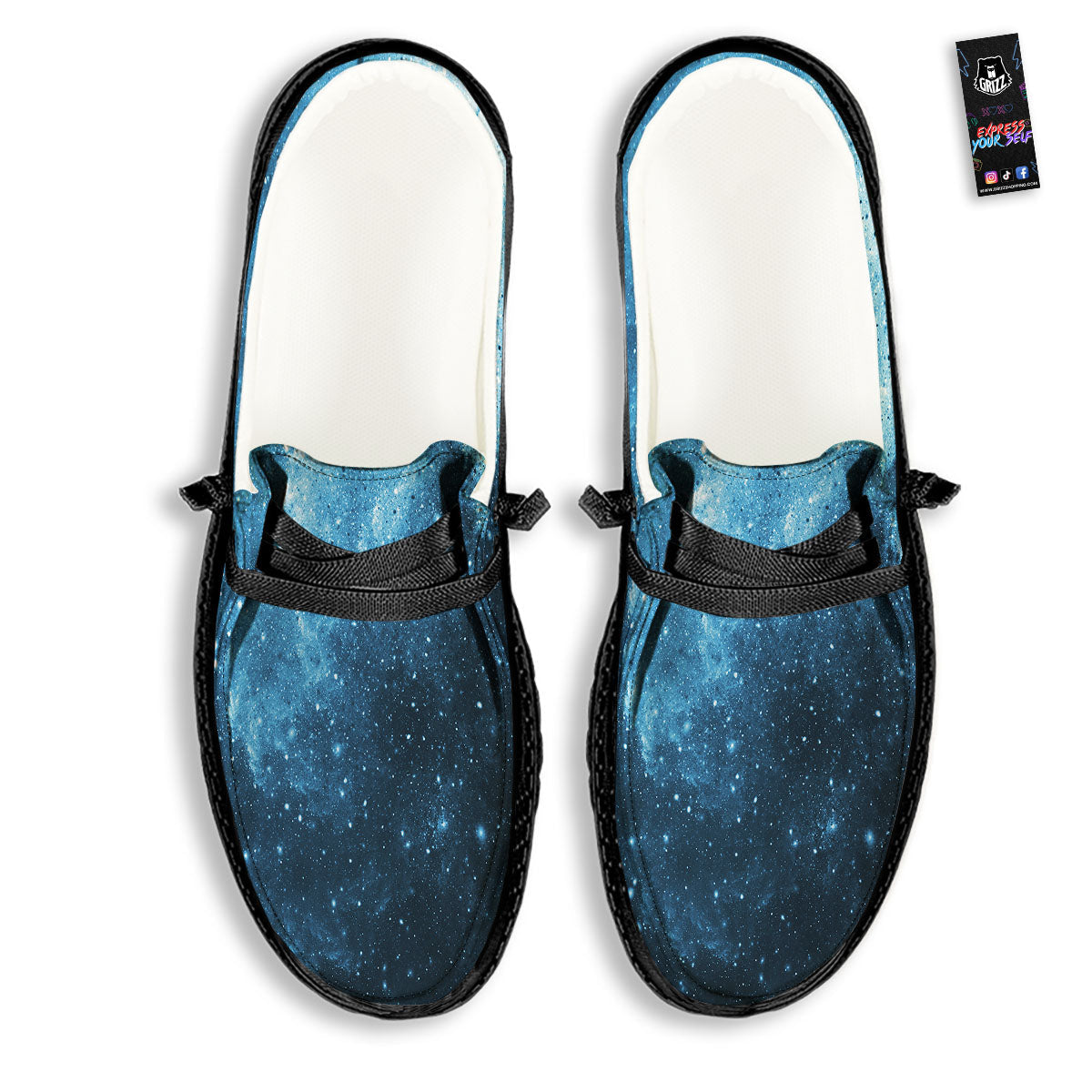Galaxy Space White Cloud Print Black Loafers-grizzshop