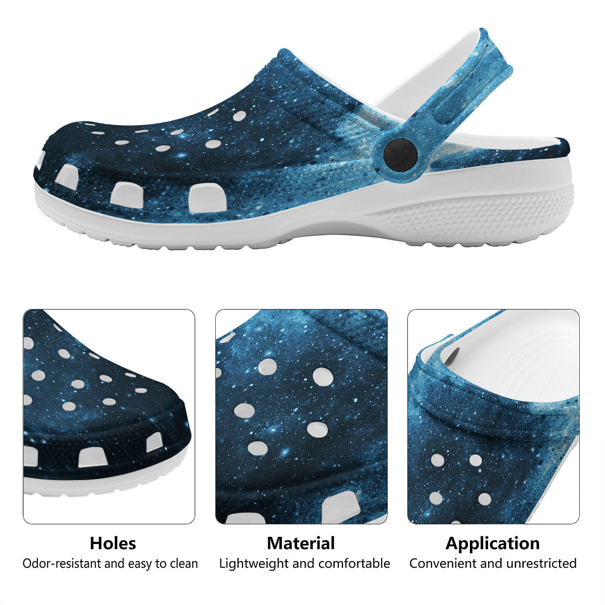 Galaxy Space White Cloud Print Clog-grizzshop