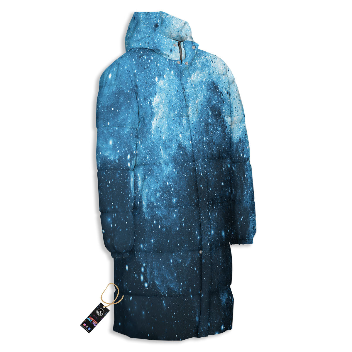 Galaxy Space White Cloud Print Long Down Jacket-grizzshop