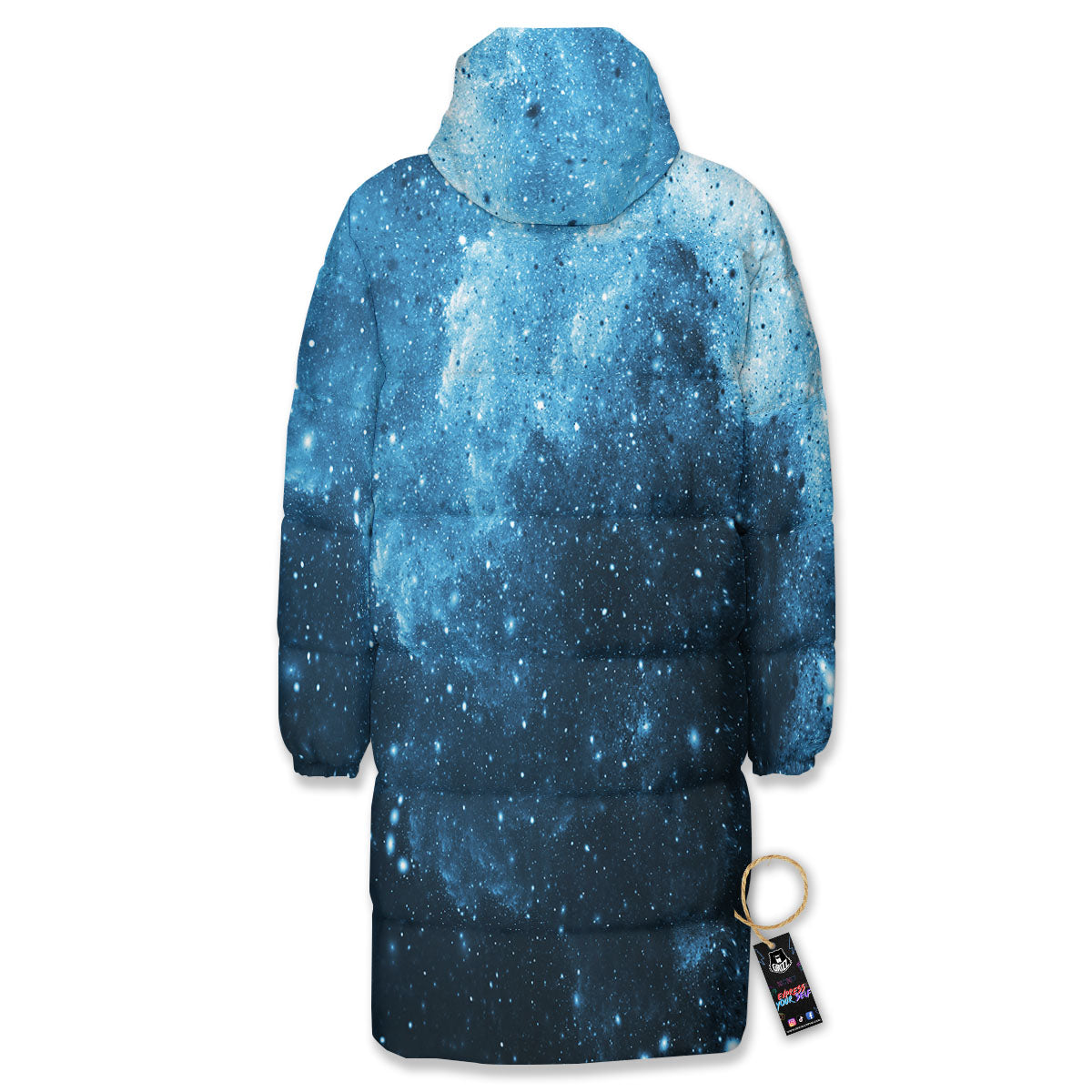 Galaxy Space White Cloud Print Long Down Jacket-grizzshop