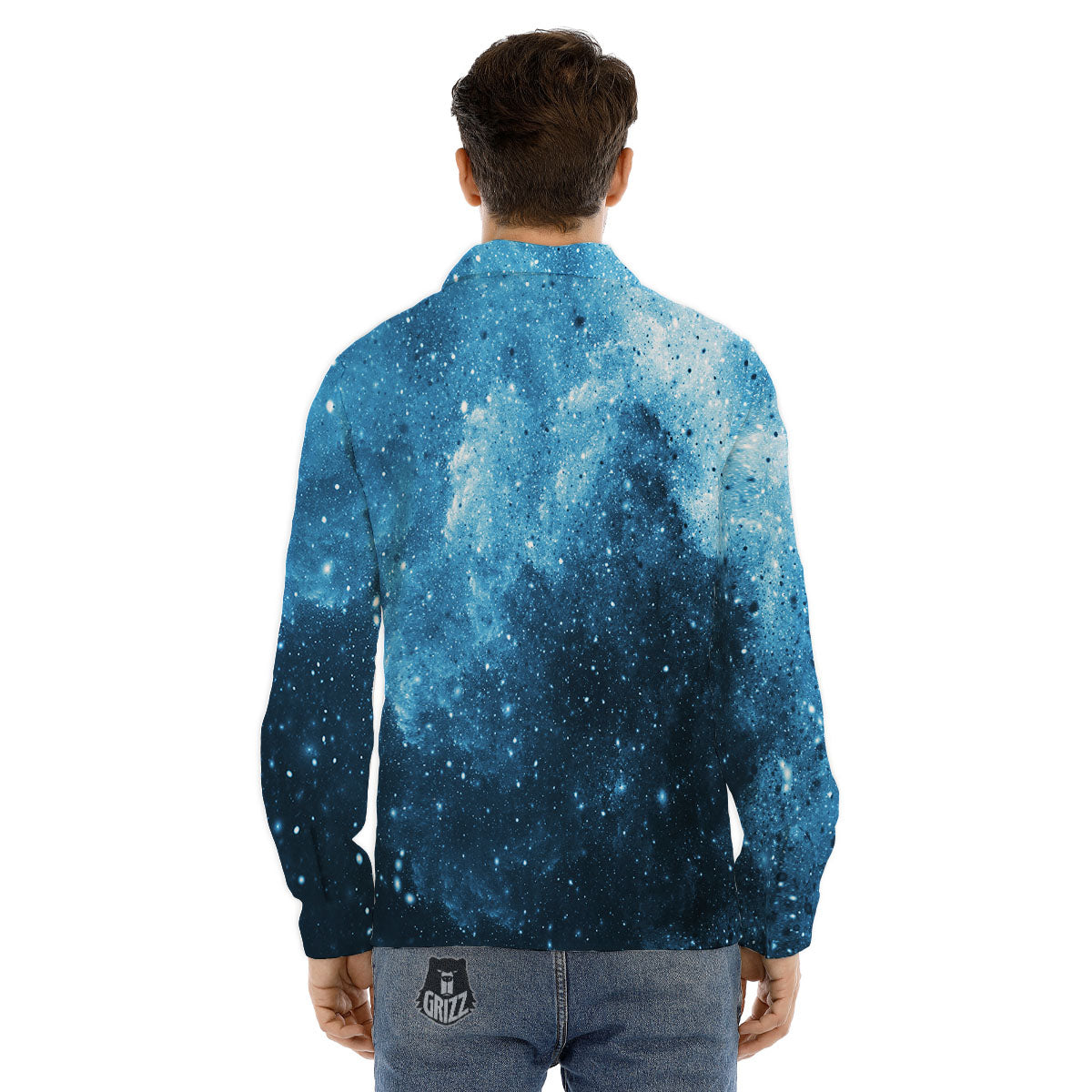 Galaxy Space White Cloud Print Men's Dress Shirts-grizzshop