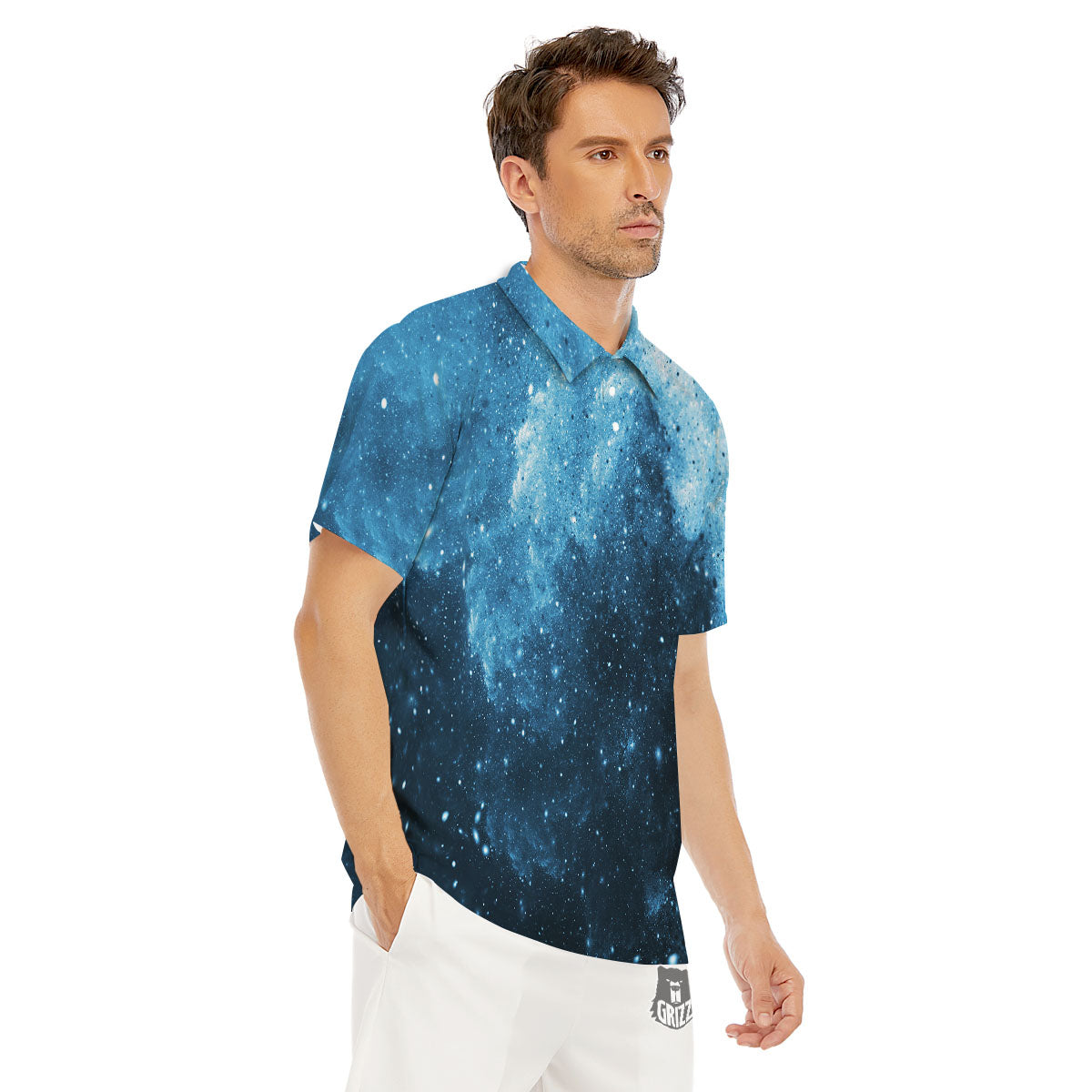 Galaxy Space White Cloud Print Men's Golf Shirts-grizzshop