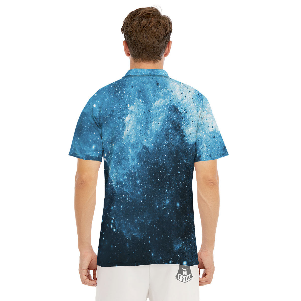Galaxy Space White Cloud Print Men's Golf Shirts-grizzshop
