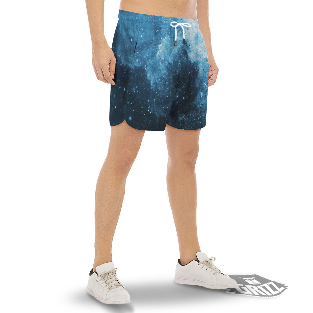 Galaxy Space White Cloud Print Men's Gym Shorts-grizzshop