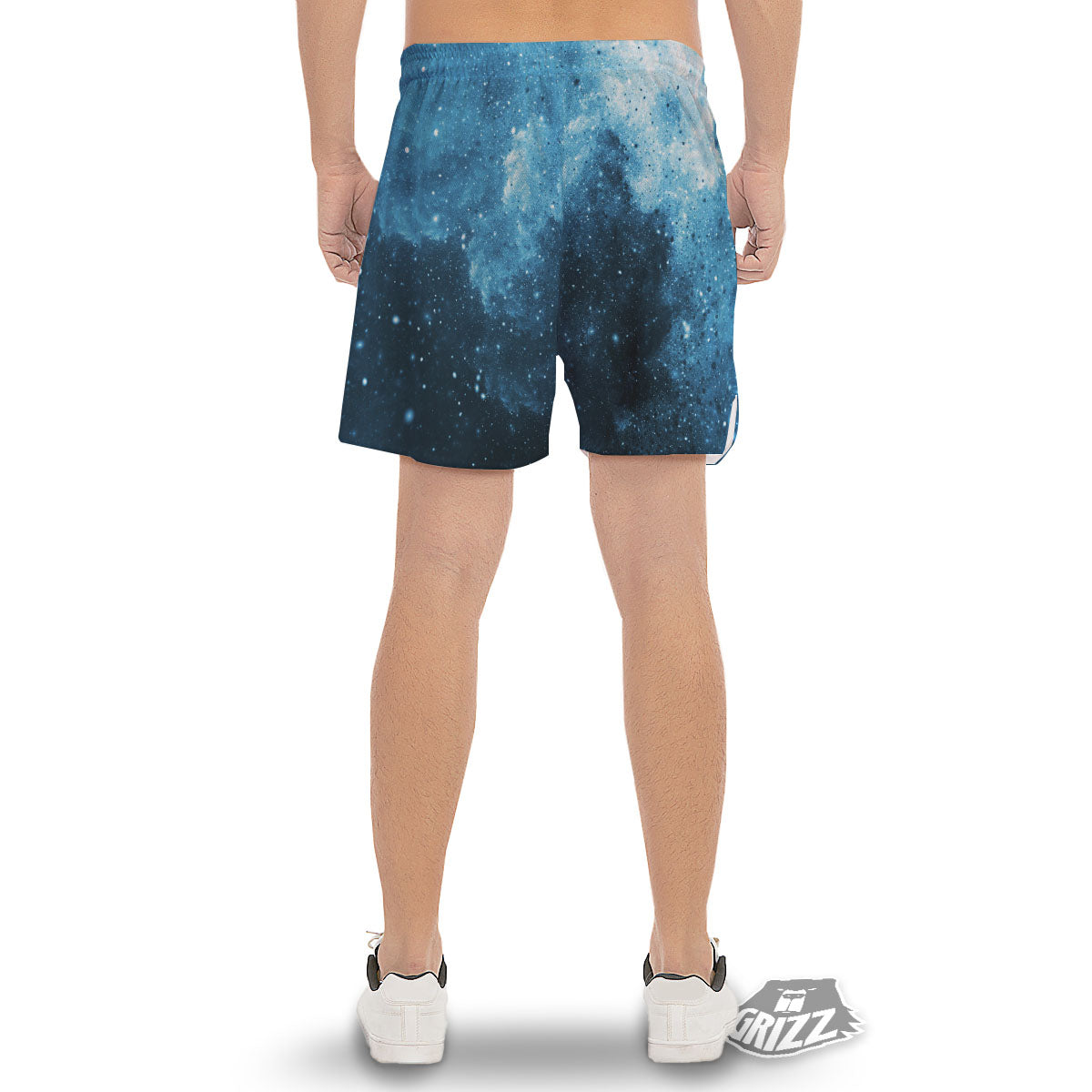 Galaxy Space White Cloud Print Men's Gym Shorts-grizzshop
