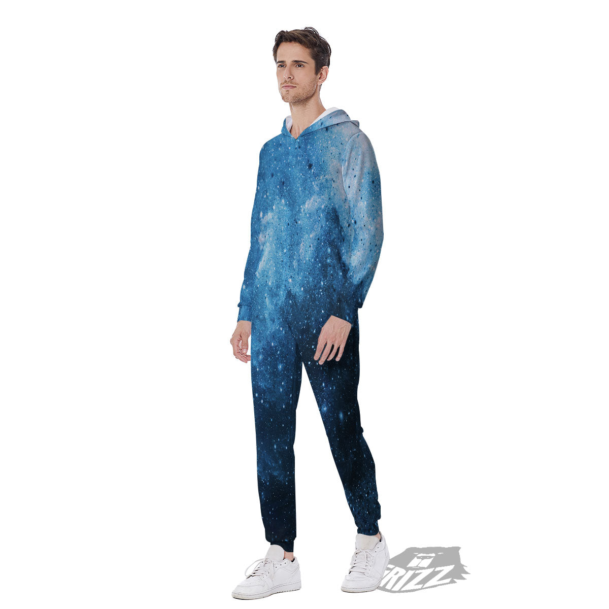 Galaxy Space White Cloud Print Men's Jumpsuit-grizzshop
