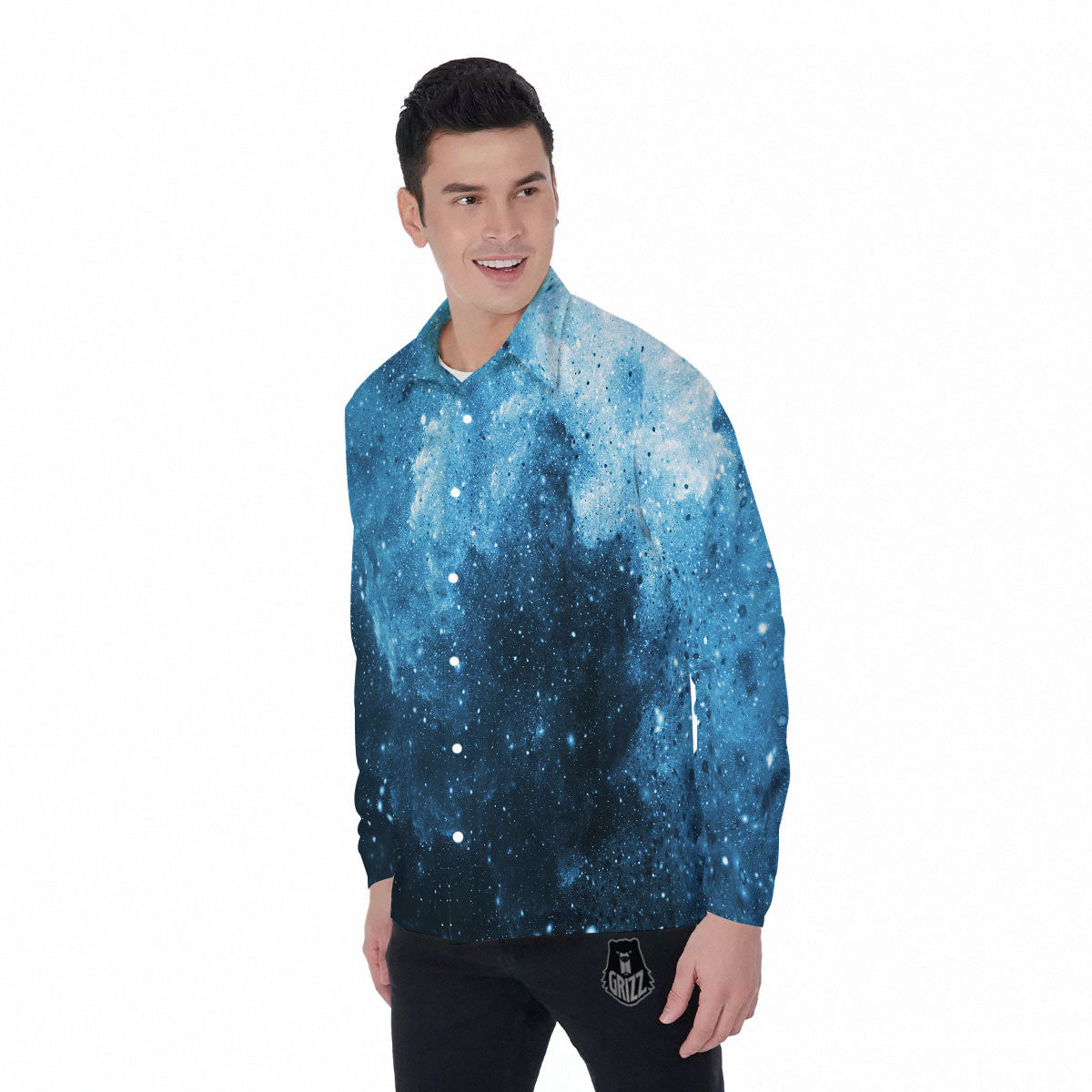 Galaxy Space White Cloud Print Men's Long Sleeve Shirts-grizzshop