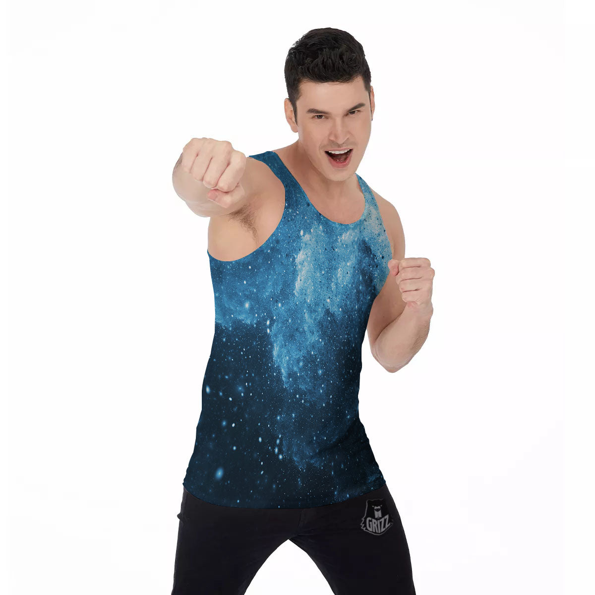 Galaxy Space White Cloud Print Men's Tank Top-grizzshop