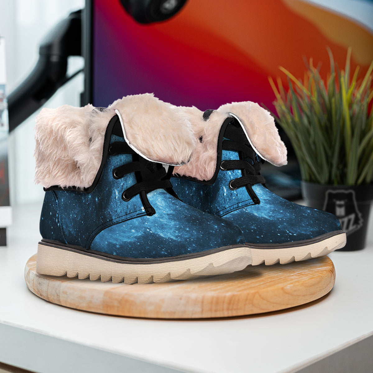 Galaxy Space White Cloud Print Snow Boots-grizzshop